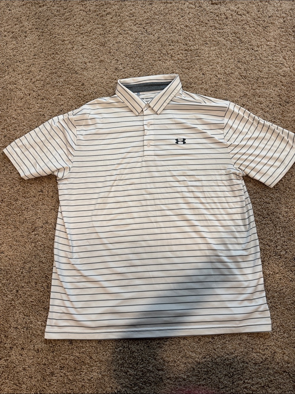 Under Armour White Polo with Thin Navy Stripes size xxl